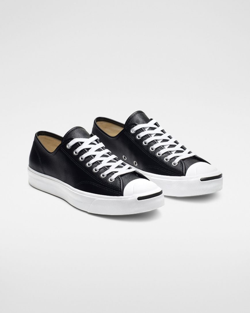 Men's Converse Jack Purcell Leather Low Top Shoes Black / White | AU 95046K